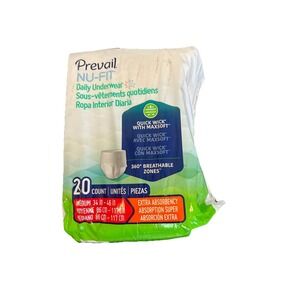 Prevail Nu-Fit Disposable Underwear 20 Medium 34-46" Quick Wick Maxsoft Dry New